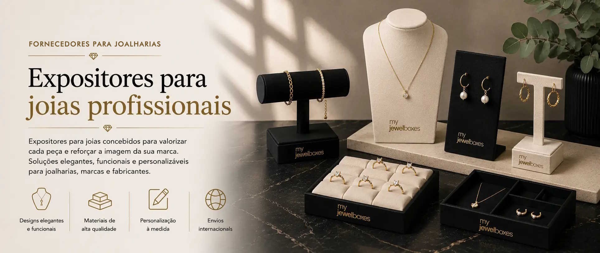 Expositores profissionais para joalharia personalizados para lojas e marcas MyJewelBoxes